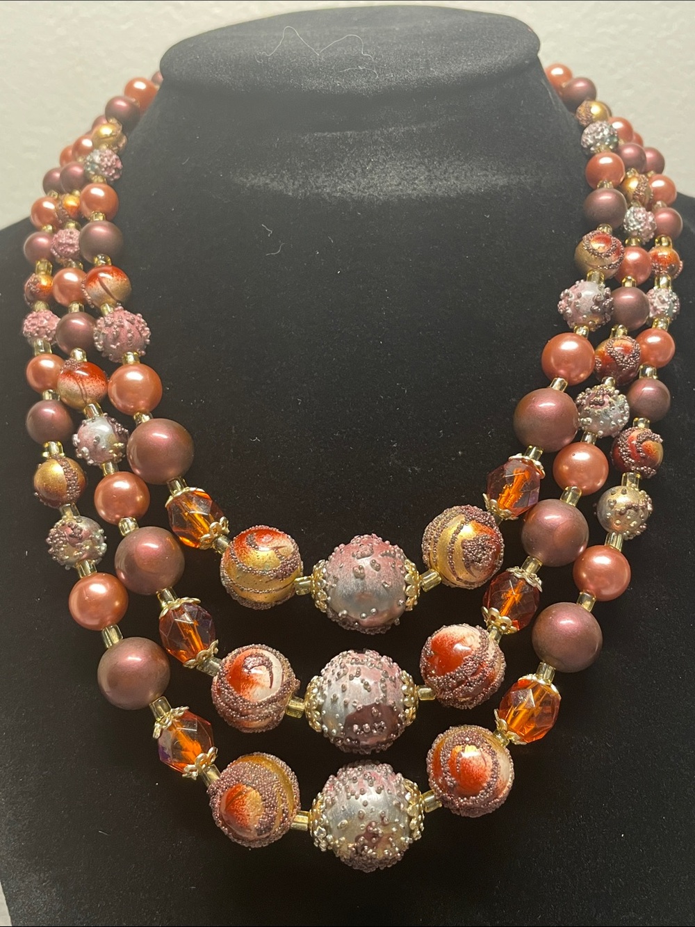 Multi-Strand Rose Gold and Amber Statement Necklace